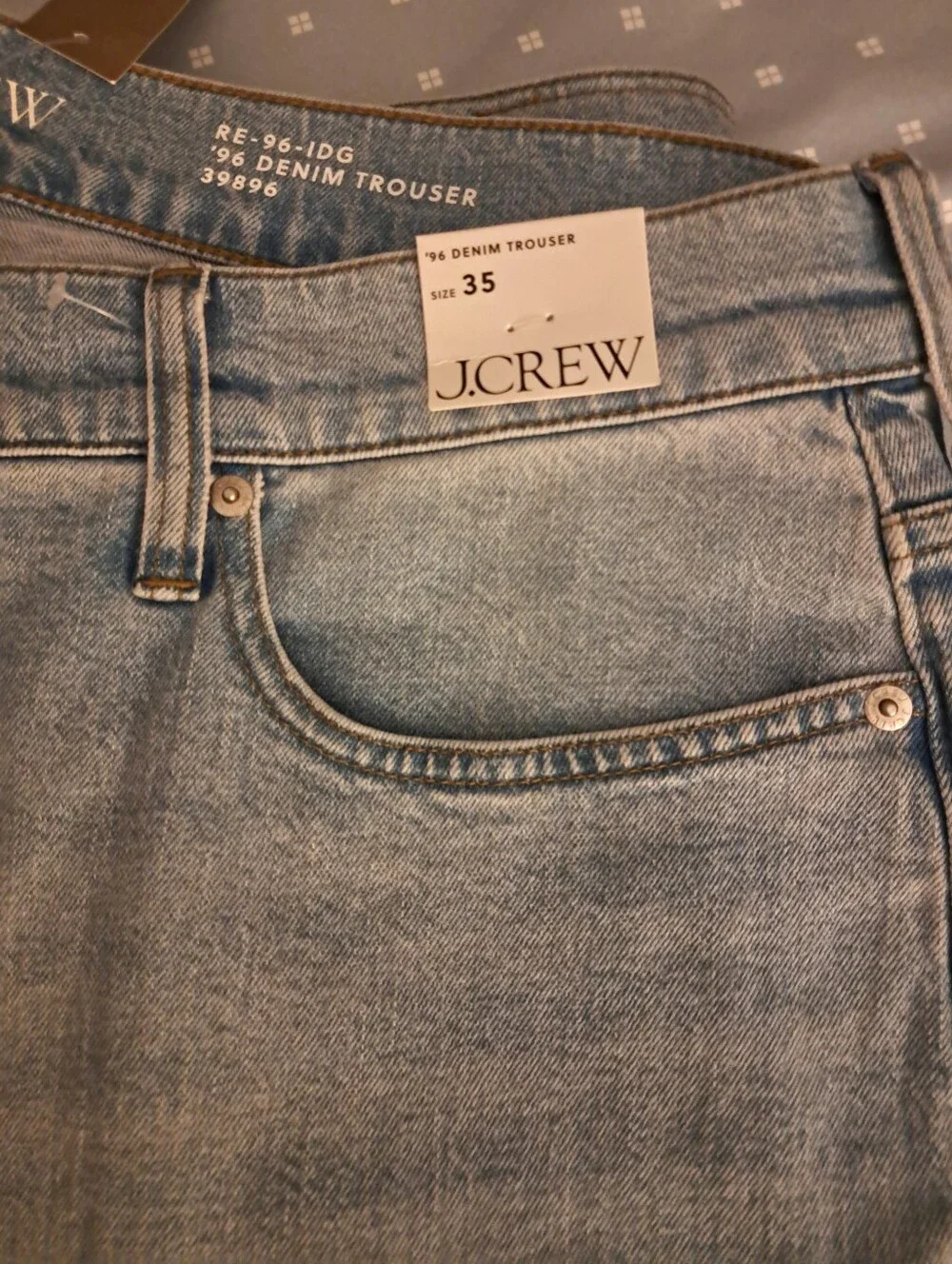 J. CREW re-imagined denim RE-96-lDG TROUSERS brand new JEANS size 35 LIGHT WASH